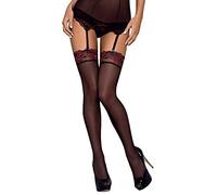 Selente Lovely Legs verführerische Damen Straps-Strümpfe/Strümpfe mit edler Spitze, made in EU (L-XL, Schwarz-florale Spitze)