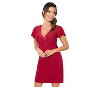 Selente Sweet Dreams Damen Elegantes kurzes Negligee/Nachthemd mit zarter Spitzenverzierung, Kurzarm Burgund Spitze, Gr. 38