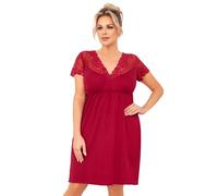 Selente Sweet Dreams Damen Plussize Nachthemd/Negligee mit edler Spitze, Burgund Kurzarm, Gr. 48