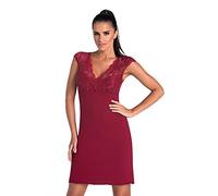 Selente Sweet Dreams Damen verführerisches kurzes Nachthemd/Negligee Kurzarm mit eleganter Spitze, Burgund, Gr. 44