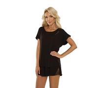 Selente Sweet Dreams lassiger Damen Shorty-Pyjama mit Spitze, aus weicher Viskose, Schwarz-Shorty Spitze, Gr. XL (42)