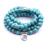Self-Discovery 108 natürliche Perlen Mala Yoga Schmuck Meditation Perlen Armband Halskette mit Yoga Symbol Charme, One Size, Stein, Perlen, Türkis