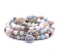 Self-Discovery Armband Mala Yoga 108 natürliche Perlen mit Lotusanhänger, One Size, Amazonit, Sto