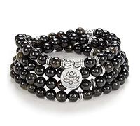 Self-Discovery Mala Lotus Seed Charm Mala Beads 108 Armband Halskette Bedeutungsvolle handgemachte Geschenke Yoga Schmuck (Gold Obsidian)