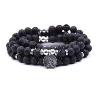 Self-Discovery Natur, 108 Perlen, Mala, Armband, Halskette, Schmuck, Meditation, mit Yoga-Charme, One Size, Lavastein, Stone