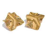 Self Love Club® Große Gold Ohrringe Damen aus 18K vergoldetem Edelstahl, Statement-Ohrringe, Chunky Ohrstecker gewellt rechteckig, Wasserfest & Hautverträglich