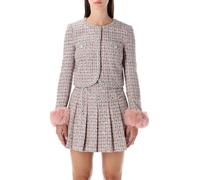 self-portrait - Bouclé Jacket With Faux Fur Cuffs - Größe 10 - grau