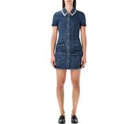 self-portrait - Denim Mini Dress With Crystal-Embellished Collar - Größe 6 - braun