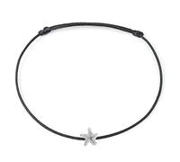 Selfmade Jewelry Fußkettchen Damen Seestern Handgemachtes Fußbändchen mit Seestern-Anhänger Größenverstellbar Inkl. Geschenk-Verpackung (Silber - Schwarz)