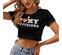 SELiLe Damen T-Shirt mit Buchstabendruck I Love My Boyfriend Crop Top Slim Casual T-Shirt Kurzarm mit Rundhalsausschnitt