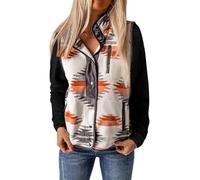 SELINK Damen-Fleecejacke, Western-Azteken-Druck, langärmelig, Druckknopfverschluss, Shacket Jacken mit Taschen, Grau (nur Weste), XX-Large