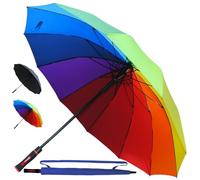 SELTEN 12 Rippen Golfschirm Automatik Sturmfest - Regenschirm Groß Stockschirm Herren Damen Windfest Sehr Stark - Windproof Verstärkt mit Fiberglas - Regenbogen Mehrfarbig Bunt