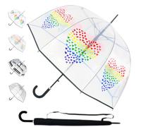 SELTENE Automatik Regenschirm Transparent Sturmfest - Stockschirm Durchsichtig Windfest - Großer 138 cm Bogen - SEHR STARK - Verstärkt mit Fiberglas - Damen Herren - Regenbogenherzen