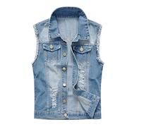 semen Herren Ärmellose Zerrissene Jeans Weste Fit Beiläufige Cowboy Denim Jacke Weste Slim Fit Beiläufige Weste Jeansweste 56 Hell Blau EU L = Etikett 3XL