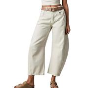 SEMETS Damen Baggy Boyfriend Jeans Mid Rise Barrel Jeans Vintage Wide Leg Mid Rise Barrel Denim Ankle Pants Boyfriend Jeans, weiß, L