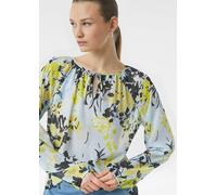 Semi-transparente Chiffon-Bluse mit Schleifen-Detail blau|gelb 32