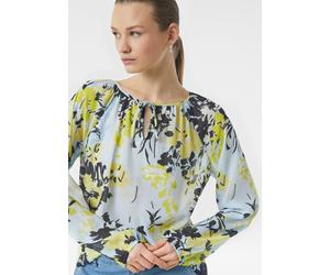 Semi-transparente Chiffon-Bluse mit Schleifen-Detail blau|gelb 44