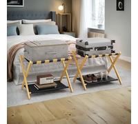 Semiocthome Kofferständer, 2er-Set, Faltbarer Gepäckträger aus Bambus mit Ablage für Gästezimmer, Schlafzimmer, Hotel, HBT: 52 x 67 x 45 cm - Natürlich