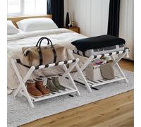 Semiocthome Kofferständer, 2er-Set, Faltbarer Gepäckträger aus Bambus mit Ablage für Gästezimmer, Schlafzimmer, Hotel, HBT: 52 x 67 x 45 cm Komplett montiert - Weiß