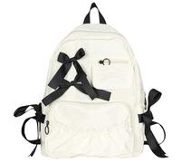 semmoi Rucksack mit angenähten Schleifenknoten, ideal für den täglichen Gebrauch, Kawaii-Rucksack, Y2k, ästhetischer süßer Rucksack, Weiss/opulenter Garten, Medium, Kawaii