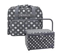 Semplix Polka Dots Nähmaschinentasche mit Nähkorb L (anthrazit/grau)