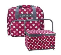 Semplix Polka Dots Nähmaschinentasche mit Nähkorb L (beere/rosa)