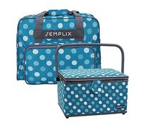 Semplix Polka Dots Nähmaschinentasche mit Nähkorb L (petrol/türkis)