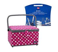 Semplix Nähkorb L Polka Dots beere/ rosa/ inkl. Prym Nähsortiment