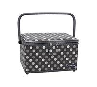 SEMPLIX Nähkorb Größe L, Polka Dots Anthrazit/Grau (30,5x22,5x19cm), Nähkästchen im frechen Punktedesign, Naehkasten in 5 trendigen Farben