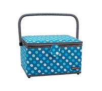 SEMPLIX Nähkorb Größe L, Polka Dots Petrol/Türkis (30,5x22,5x19cm), Nähkästchen im frechen Punktedesign, Naehkasten in 5 trendigen Farben