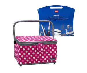 Semplix Nähkorb L Polka Dots beere/ rosa/ inkl. Prym Nähsortiment