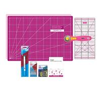 SEMPLIX Patchwork Starter Set mit Schneideunterlage (A3), Rollschneider Maxi, Lineal + Nähnadeln, Stecknadeln & Trickmarker (pink/Beere)