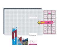 SEMPLIX Patchwork Starter Set mit Schneideunterlage (A3), Rollschneider Maxi, Lineal + Nähnadeln, Stecknadeln & Trickmarker (grau/pink)