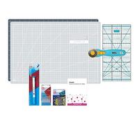 SEMPLIX Patchwork Starter Set mit Schneideunterlage (A3), Rollschneider Maxi, Lineal + Nähnadeln, Stecknadeln & Trickmarker (grau/türkis)