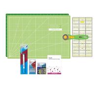 SEMPLIX Patchwork Starter Set mit Schneideunterlage (A3), Rollschneider Maxi, Lineal + Nähnadeln, Stecknadeln & Trickmarker (hellgrün/grün)