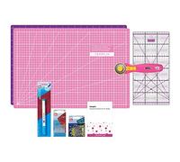 SEMPLIX Patchwork Starter Set mit Schneideunterlage (A3), Rollschneider Maxi, Lineal + Nähnadeln, Stecknadeln & Trickmarker (pink/lila)
