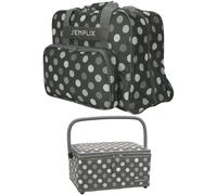 Semplix Polka Dots Nähmaschinentasche mit Nähkorb L (anthrazit/grau)