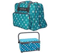 Semplix Polka Dots Nähmaschinentasche mit Nähkorb L (petrol/türkis)