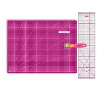 SEMPLIX Schneidematten-Set A2 mit Rollschneider & Patchwork-Lineal | A2 Schneidematte 60x45 cm selbstheilend mit Rollschneider Ø45 mm und Patchwork-Lineal 60x15 cm für präzises Zuschneiden.