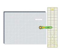 SEMPLIX Schneidematten-Set A2 mit Rollschneider & Patchwork-Lineal (grau/grün)