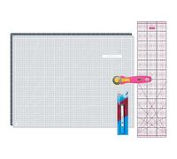 Semplix Schneidematten Set A2 Rollschneider Lineal Prym (grau/pink) | A2 Schneidematte 60x45 cm selbstheilend mit Rollschneider Ø45 mm, Lineal 60x15 cm & Prym Aqua-Trickmarker.