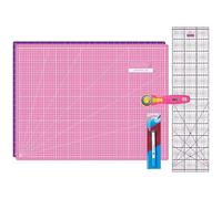 Semplix Schneidematten Set A2 Rollschneider Lineal Prym (pink/lila) | A2 Schneidematte 60x45 cm selbstheilend mit Rollschneider Ø45 mm, Lineal 60x15 cm & Prym Aqua-Trickmarker.