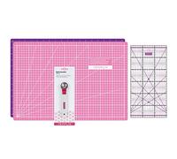 Semplix Schneidematten-Set A3 Lineal & Rollschneider 28mm (pink/lila) | A3 Schneidematten-Set mit 28 mm Rollschneider und Acrylglas-Lineal - ideal für Patchwork, Nähen und Basteln.