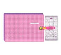 SEMPLIX Schneidematten-Set A3 mit 45 mm Maxi Rollschneider & Lineal (pink/lila)