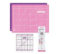 SEMPLIX Schneidematten Set (A4) Ideal für Näh-, Bastel- und Patchworkarbeiten, Schneideunterlage 30 x 22 cm, Rollschneider Super Mini 20 cm, Patchwork-Lineal 15 x 15 cm (pink/lila)