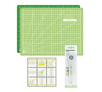 SEMPLIX Schneidematten Set (A4) Ideal für Näh-, Bastel- und Patchworkarbeiten, Schneideunterlage 30 x 22 cm, Rollschneider Super Mini 20 cm, Patchwork-Lineal 15 x 15 cm (hellgrün/grün)