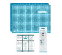 SEMPLIX Schneidematten Set (A4) Ideal für Näh-, Bastel- und Patchworkarbeiten, Schneideunterlage 30 x 22 cm, Rollschneider Super Mini 20 cm, Patchwork-Lineal 15 x 15 cm (türkis/Petrol)