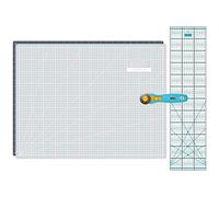 SEMPLIX Schneidematten Set - Schneideunterlage 60 x 45 cm (A2), Rollschneider Maxi 45 mm, Patchwork Lineal 60x15 cm (grau/türkis)