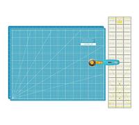 SEMPLIX Schneidematten Set - Schneideunterlage 60 x 45 cm (A2), Rollschneider Maxi 45 mm, Patchwork Lineal 60x15 cm (türkis/gelb)