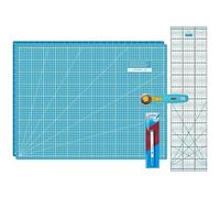 SEMPLIX Schneidematten Set - Schneideunterlage 60 x 45 cm (A2), Rollschneider Maxi, Patchwork Lineal + PRYM Aqua-Trickmarker (türkis/petrol)